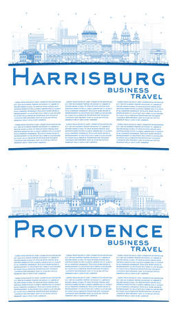 Outline Providence Rhode Island and Harrisburg Pennsylvania City Skyline Set with Blue Buildings and Copy Space. Cityscape with Landmarks. Business Travel and Tourism Concept with Modern Architecture.の写真素材