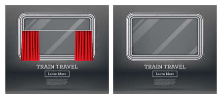 Train Window Set with Red Curtain. train travel.の写真素材