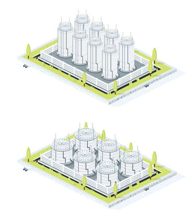 Isometric Storage of Gasoline, Crude Oil or Diesel. Tank Farm âIsolated on White Background.の写真素材