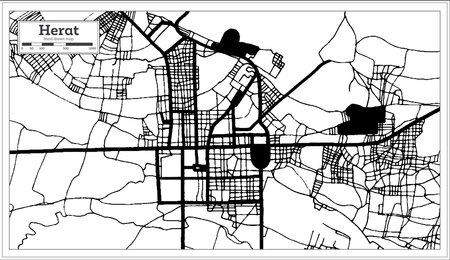 Herat Afghanistan City Map in Black and White Color in Retro Style. outline map. vector illustration.のイラスト素材