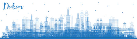 Outline Dakar Senegal City Skyline with Blue Buildings. vector illustration. Business Travel and Concept with Historic Architecture. Dakar Cityscape with Landmarks.のイラスト素材