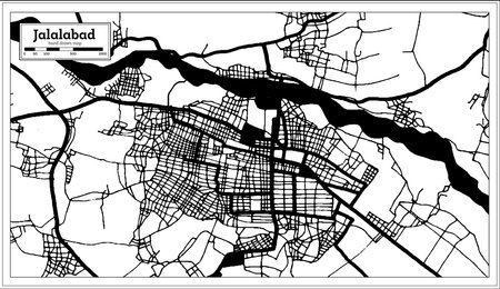 Jalalabad Afghanistan City Map in Black and White Color in Retro Style. outline map. vector illustration.のイラスト素材