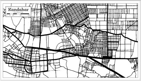 Kandahar Afghanistan City Map in Black and White Color in Retro Style. outline map. vector illustration.のイラスト素材