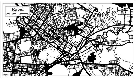 Kabul Afghanistan City Map in Black and White Color in Retro Style. outline map. vector illustration.のイラスト素材