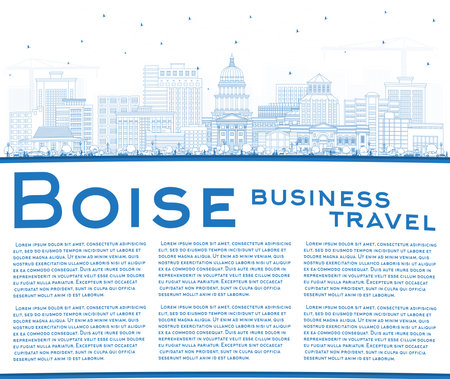 Outline Boise Idaho City Skyline with Blue Buildings and Copy Space. vector illustration. Boise USA Cityscape with Landmarks. Business Travel and Tourism Concept with Modern Architecture.のイラスト素材
