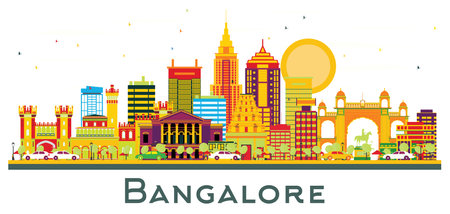 Bangalore India City Skyline with Color Buildings Isolated on White. vector illustration. Business Travel and Tourism Concept with Historic Architecture. Bangalore Cityscape with Landmarks.のイラスト素材