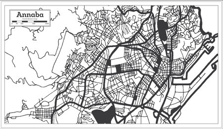 Annaba Algeria City Map in Retro Style in Black and White Color. outline map. vector illustration.のイラスト素材