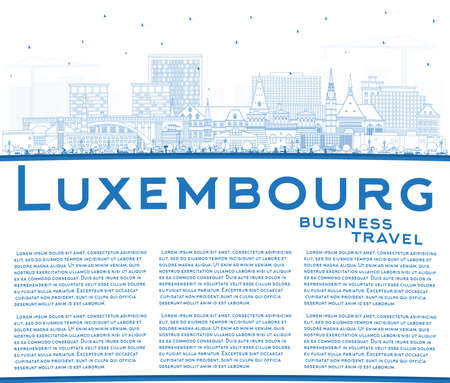 Outline Luxembourg City Skyline with Blue Buildings and Copy Space. vector illustration. Luxembourg Cityscape with Landmarks. Business Travel and Tourism Concept with Historic Architecture.のイラスト素材