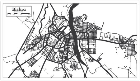 Biskra Algeria City Map in Retro Style in Black and White Color. outline map. vector illustration.のイラスト素材