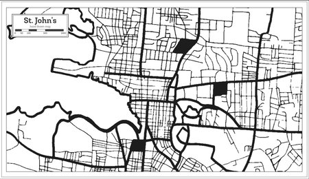 St. John's Antigua and Barbuda City Map in Black and White Color in Retro Style Isolated on White. outline map. vector illustration.のイラスト素材