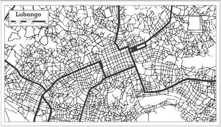 Lubango Angola City Map in Black and White Color in Retro Style Isolated on White. outline map. vector illustration.のイラスト素材