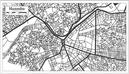 Huambo Angola City Map in Black and White Color in Retro Style Isolated on White. outline map. vector illustration.のイラスト素材