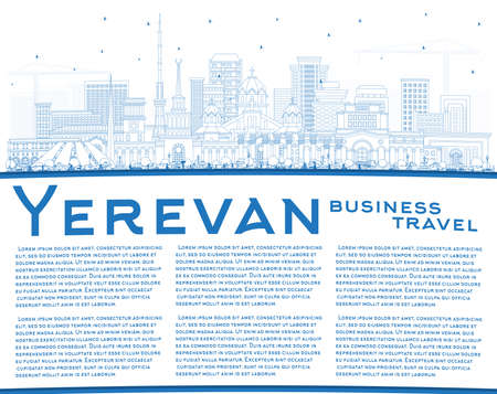 Outline Yerevan Armenia City Skyline with Blue Buildings and Copy Space. vector illustration. Yerevan Cityscape with Landmarks. Business Travel and Tourism Concept with Historic Architecture.のイラスト素材