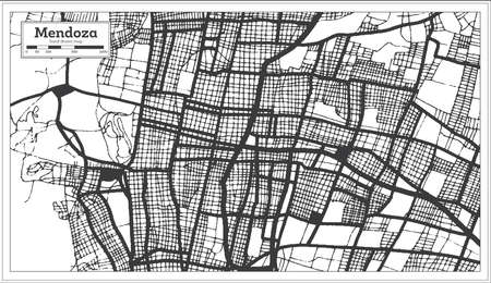 Mendoza Argentina City Map in Black and White Color in Retro Style Isolated on White. outline map. vector illustration.のイラスト素材