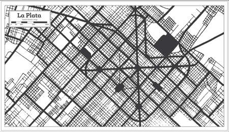 La Plata Argentina City Map in Black and White Color in Retro Style Isolated on White. outline map. vector illustration.のイラスト素材