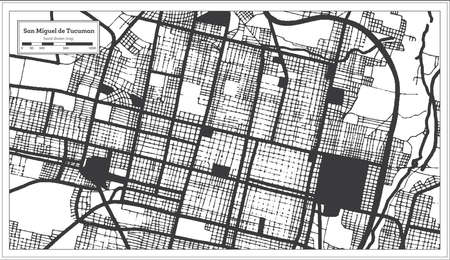San Miguel de Tucuman Argentina City Map in Black and White Color in Retro Style Isolated on White. outline map. vector illustration.のイラスト素材