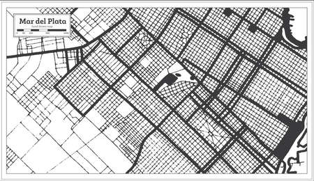 Mar del Plata Argentina City Map in Black and White Color in Retro Style Isolated on White. outline map. vector illustration.のイラスト素材