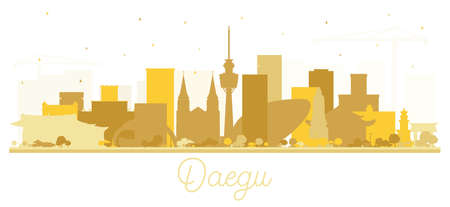 Daegu South Korea City Skyline Silhouette with Golden Buildings Isolated on White. vector illustration. Tourism Concept with Historic and Modern Architecture. Daegu Cityscape with Landmarks.のイラスト素材