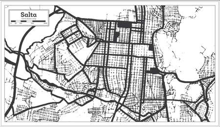 Salta Argentina City Map in Black and White Color in Retro Style Isolated on White. outline map. vector illustration.のイラスト素材