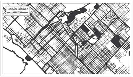 Bahia Blanca Argentina City Map in Black and White Color in Retro Style Isolated on White. outline map. vector illustration.のイラスト素材