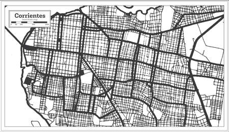Corrientes Argentina City Map in Black and White Color in Retro Style Isolated on White. outline map. vector illustration.のイラスト素材