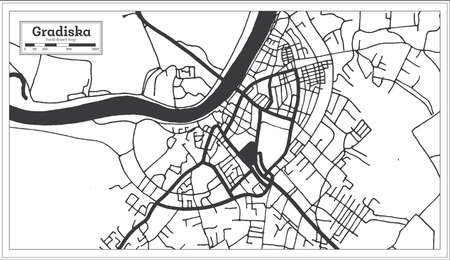 Gradiska Bosnia and Herzegovina City Map in Black and White Color in Retro Style Isolated on White. outline map. vector illustration.のイラスト素材