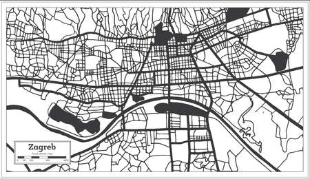Zagreb Croatia City Map in Black and White Color in Retro Style Isolated on White. outline map. vector illustration.のイラスト素材