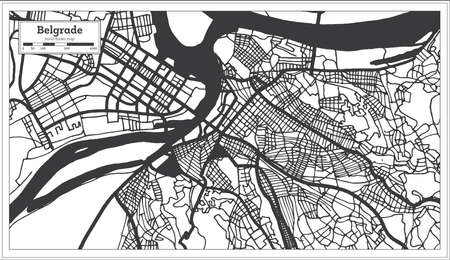 Belgrade Serbia City Map in Black and White Color in Retro Style Isolated on White. outline map. vector illustration.のイラスト素材