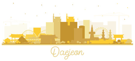 Daejeon South Korea City Skyline Silhouette with Golden Buildings Isolated on White. vector illustration. Business Travel and Tourism Concept with Historic Architecture. Daejeon Cityscape with Landmarks.のイラスト素材