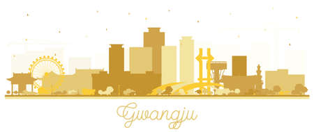 Gwangju South Korea City Skyline Silhouette with Golden Buildings Isolated on White. vector illustration. Business Travel and Tourism Concept with Historic and Modern Architecture. Gwangju Cityscape with Landmarks.のイラスト素材