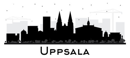 Uppsala Sweden City Skyline Silhouette with Black Buildings Isolated on White. vector illustration. Uppsala Cityscape with Landmarks. Business Travel and Tourism Concept with Historic Architecture.のイラスト素材