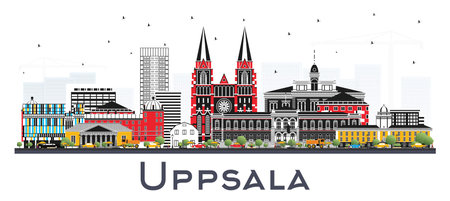Uppsala Sweden City Skyline with Color Buildings Isolated on White. vector illustration. Uppsala Cityscape with Landmarks. Business Travel and Tourism Concept with Historic Architecture.のイラスト素材