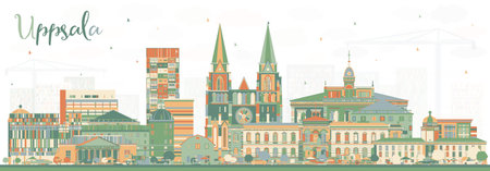 Uppsala Sweden City Skyline with Color Buildings. vector illustration. Uppsala Cityscape with Landmarks. Business Travel and Tourism Concept with Historic Architecture.のイラスト素材