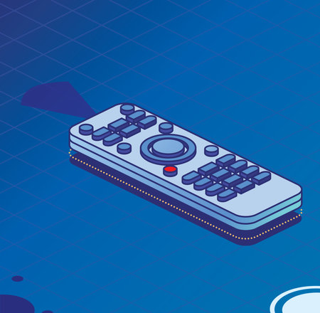 TV Remote Control on Blue Background. Isometric Outline Concept. vector illustration.のイラスト素材