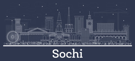Outline Sochi Russia City Skyline with White Buildings. vector illustration. Business Travel and Tourism Concept with Modern Architecture. Sochi Cityscape with Landmarks.のイラスト素材