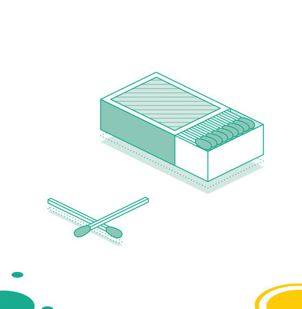 Isomeric Matchbox and Matches Isolated on White. vector illustration. outline concept.のイラスト素材