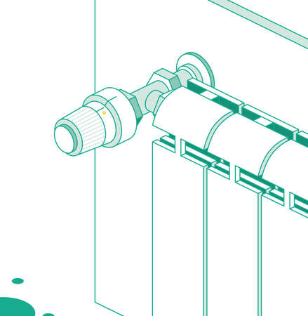 Isometric Heating Radiator with Thermostat. vector illustration. Outline Concept Isolated on White.のイラスト素材