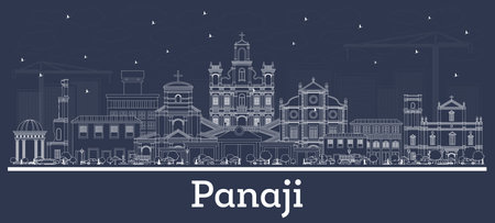 Outline Panaji India City Skyline with White Buildings. vector illustration. Business Travel and Tourism Concept with Historic Architecture. Panaji Cityscape with Landmarks.のイラスト素材