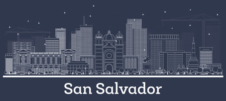 Outline San Salvador Skyline with White Buildings. vector illustration. Business Travel and Tourism Concept with Modern Architecture. Image for Presentation Banner Placard and Web Site.のイラスト素材