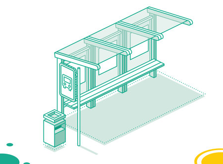 Isometric Bus Stop. Outline Concept Isolated on White. vector illustration.のイラスト素材