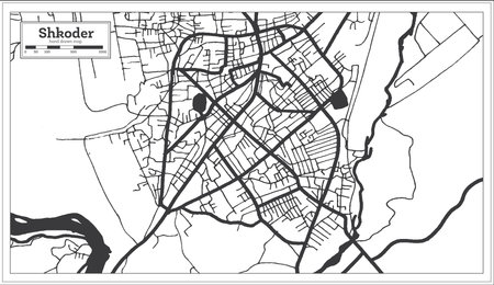 Shkoder Albania City Map in Black and White Color in Retro Style Isolated on White. outline map. vector illustration.のイラスト素材