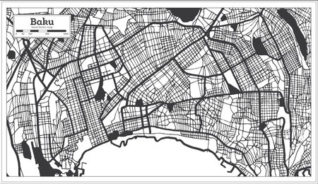 Baku Azerbaijan City Map in Black and White Color in Retro Style Isolated on White. outline map. vector illustration.のイラスト素材