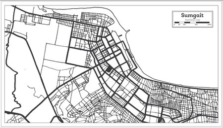 Sumgait Azerbaijan City Map in Black and White Color in Retro Style Isolated on White. outline map. vector illustration.のイラスト素材