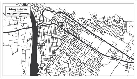 Mingachevir Azerbaijan City Map in Black and White Color in Retro Style Isolated on White. outline map. vector illustration.のイラスト素材