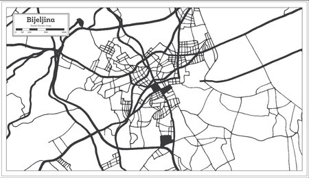 Bijeljina Bosnia and Herzegovina City Map in Black and White Color in Retro Style Isolated on White. outline map. vector illustration.のイラスト素材
