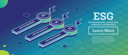 ESG Concept of Environmental, Social and Governance. Infographic Element with Three Elements. vector illustration. sustainable development. Isometric Outline Concept.のイラスト素材
