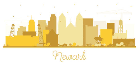 Newark New Jersey City Skyline Silhouette with Golden Buildings Isolated on White. vector illustration. Newark Cityscape with Landmarks. Travel and Tourism Concept with Modern Architecture.のイラスト素材