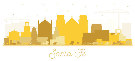 Santa Fe New Mexico City Skyline Silhouette with Golden Buildings Isolated on White. vector illustration. Santa Fe USA Cityscape with Landmarks. Travel and Tourism Concept with Modern Architecture.のイラスト素材