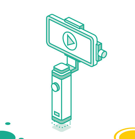 Gimbal Stabilizer for Smartphone Camera. Isometric Outline Concept. vector illustration. Object Isolated on White.のイラスト素材