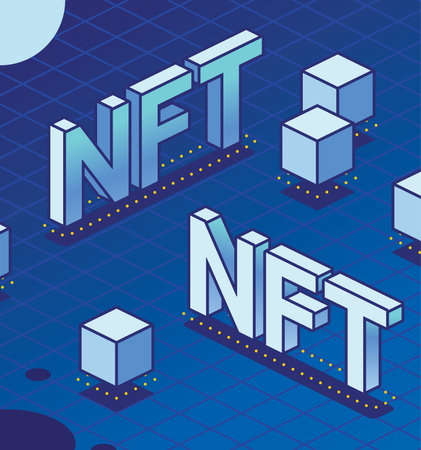 Isometric NFTs. blockchain technology. vector illustration. Two Words with Cubes.のイラスト素材